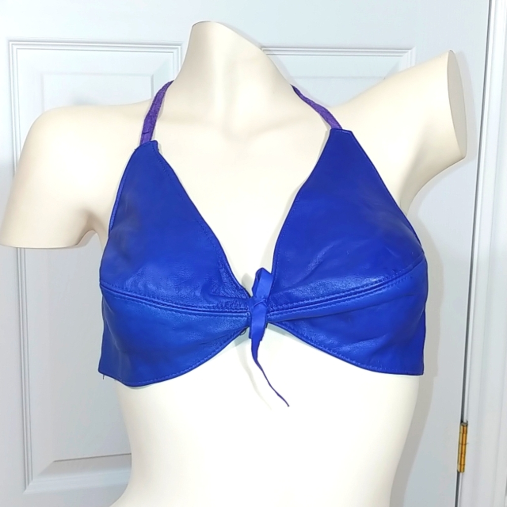 Leather bra top blue NWOT